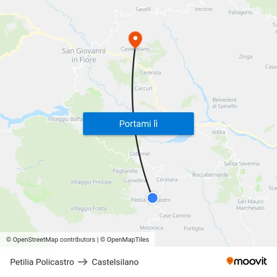 Petilia Policastro to Castelsilano map