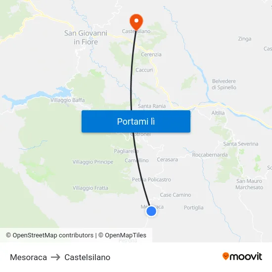 Mesoraca to Castelsilano map