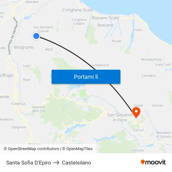 Santa Sofia D'Epiro to Castelsilano map