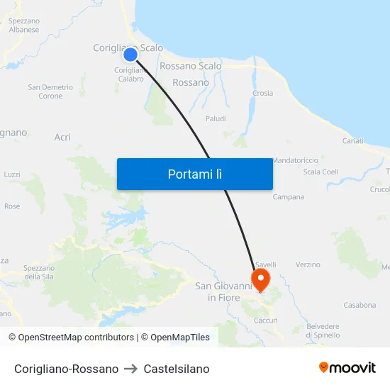 Corigliano-Rossano to Castelsilano map