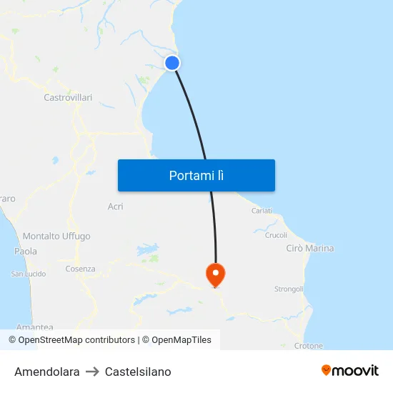 Amendolara to Castelsilano map