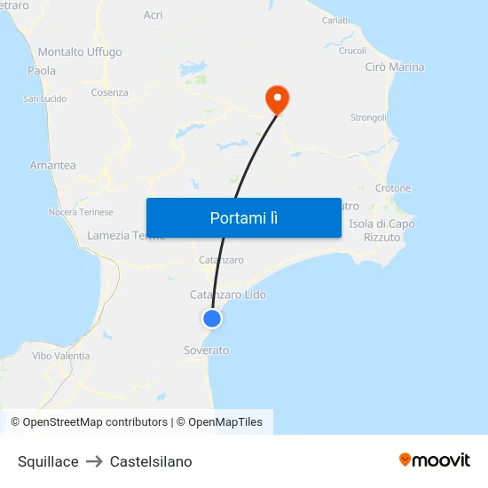 Squillace to Castelsilano map