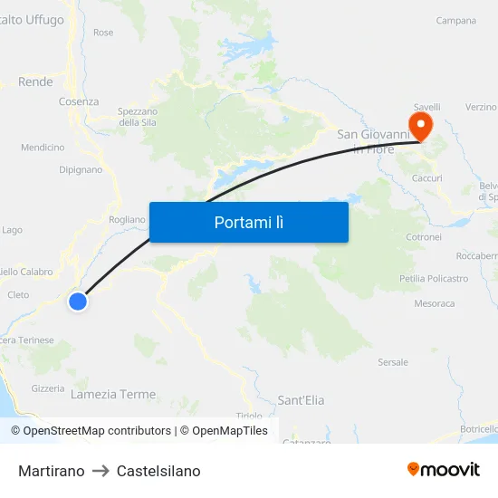 Martirano to Castelsilano map