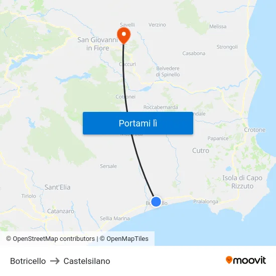 Botricello to Castelsilano map