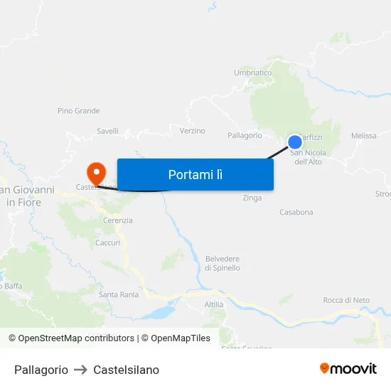 Pallagorio to Castelsilano map