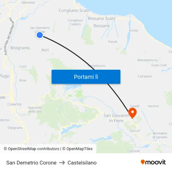 San Demetrio Corone to Castelsilano map