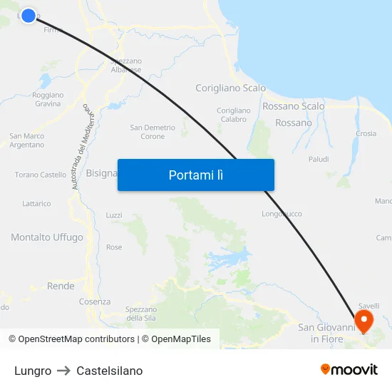 Lungro to Castelsilano map