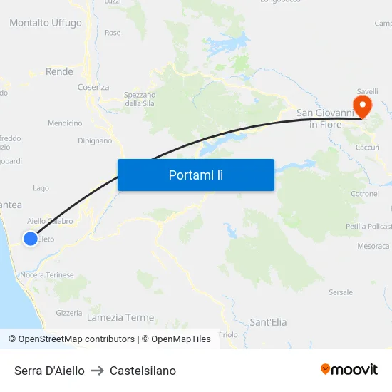 Serra D'Aiello to Castelsilano map