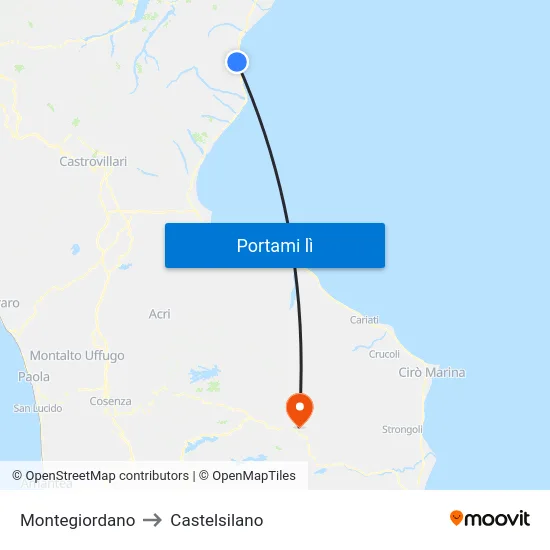 Montegiordano to Castelsilano map
