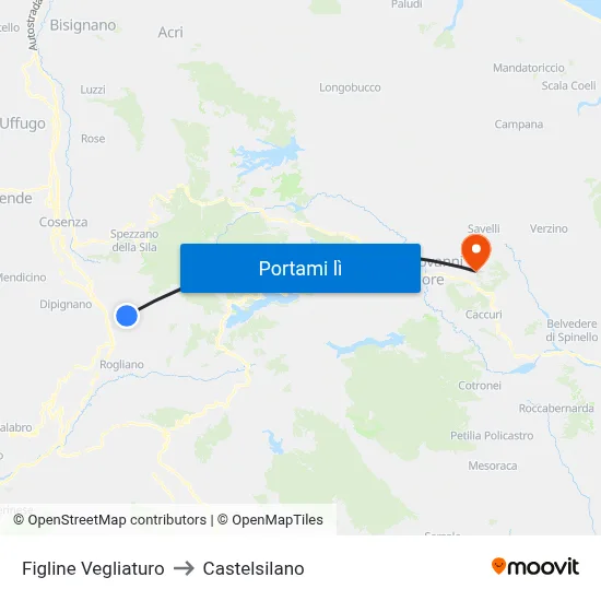 Figline Vegliaturo to Castelsilano map