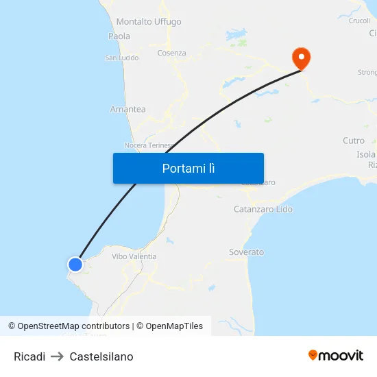 Ricadi to Castelsilano map