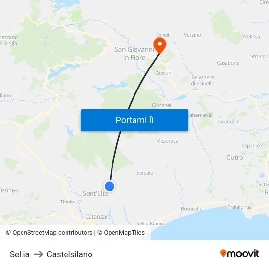 Sellia to Castelsilano map