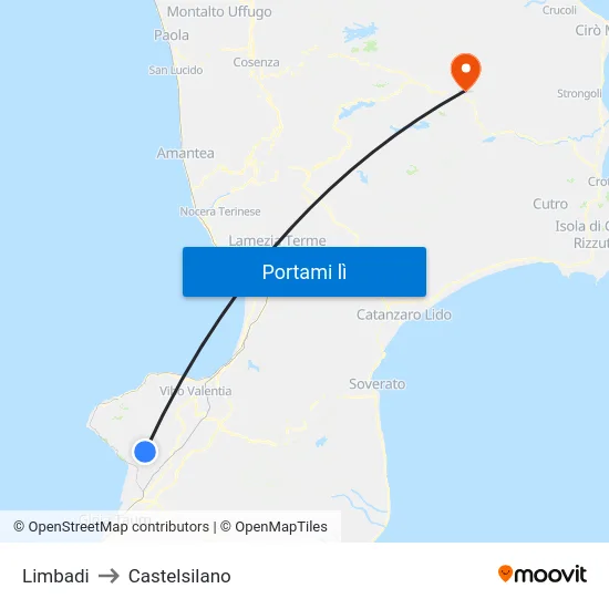Limbadi to Castelsilano map