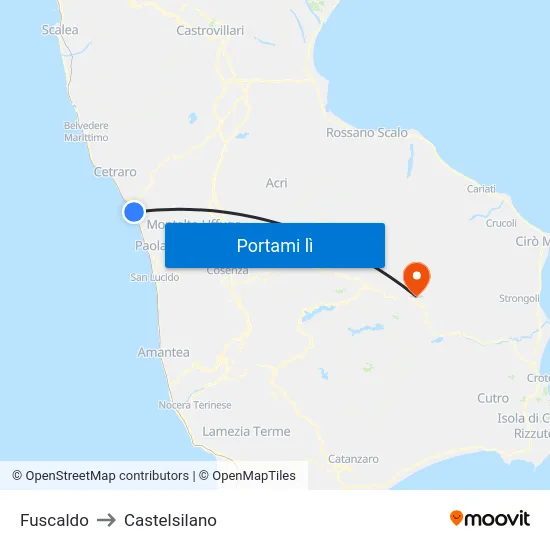 Fuscaldo to Castelsilano map
