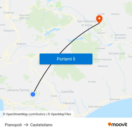 Pianopoli to Castelsilano map