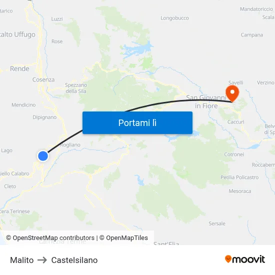 Malito to Castelsilano map