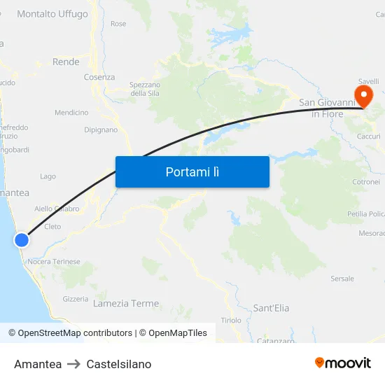 Amantea to Castelsilano map