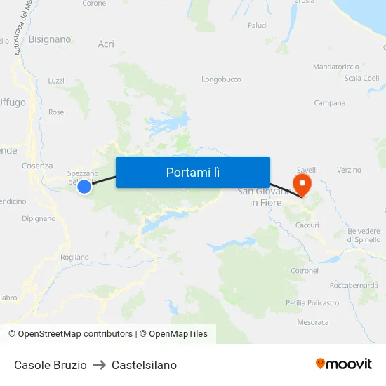 Casole Bruzio to Castelsilano map