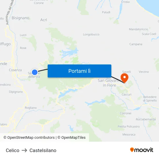 Celico to Castelsilano map