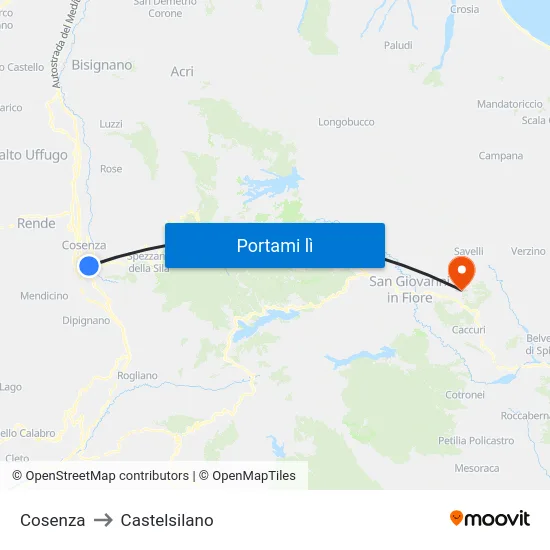 Cosenza to Castelsilano map