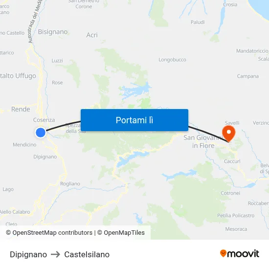 Dipignano to Castelsilano map
