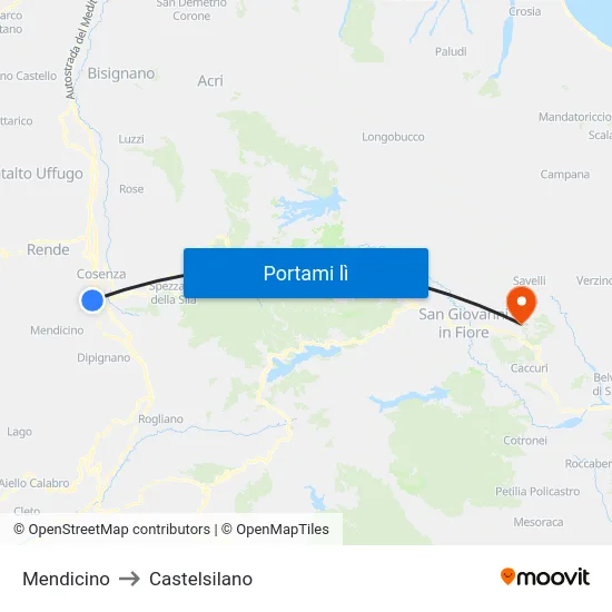 Mendicino to Castelsilano map
