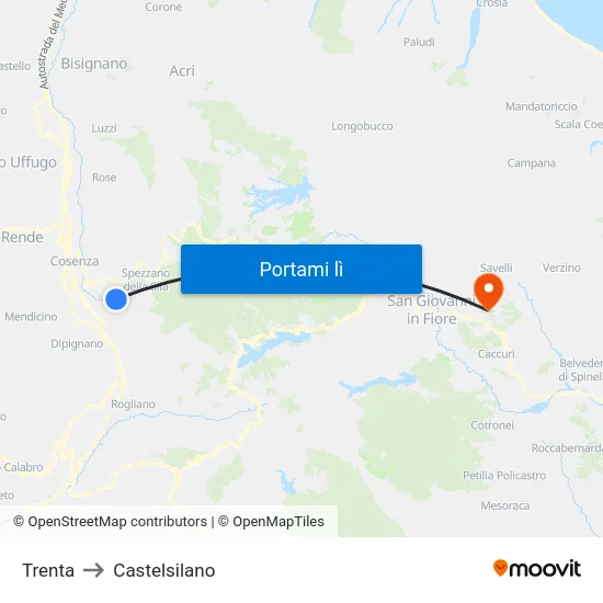 Trenta to Castelsilano map