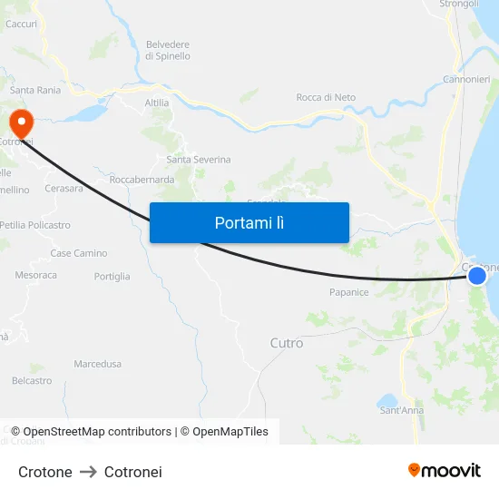 Crotone to Cotronei map