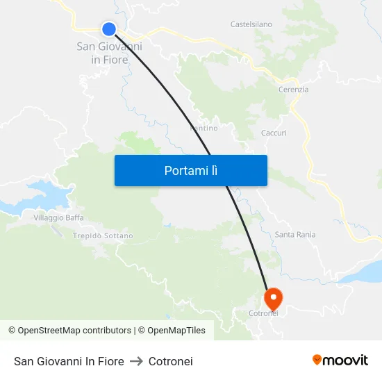 San Giovanni In Fiore to Cotronei map