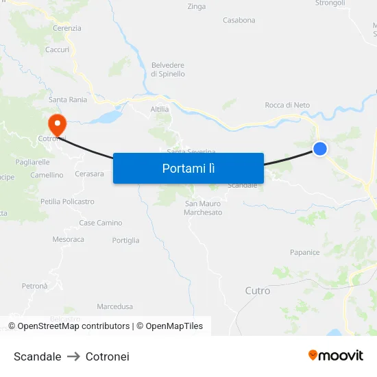 Scandale to Cotronei map