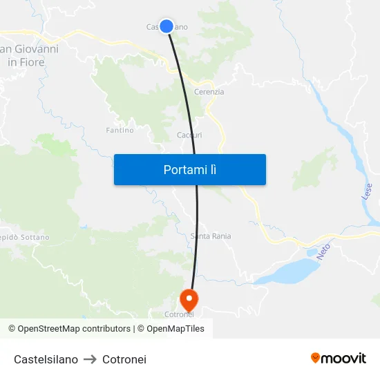 Castelsilano to Cotronei map