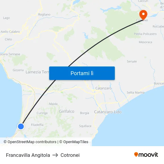 Francavilla Angitola to Cotronei map