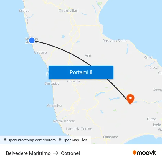 Belvedere Marittimo to Cotronei map