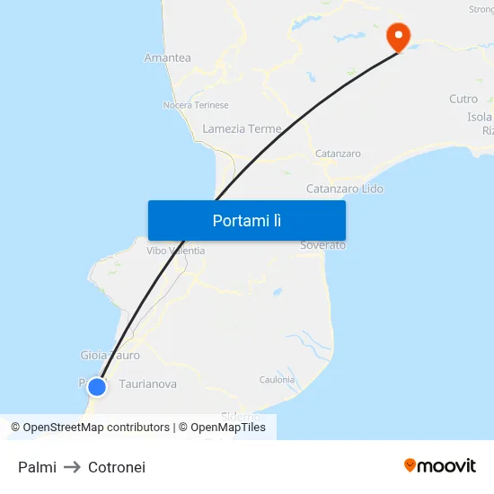 Palmi to Cotronei map