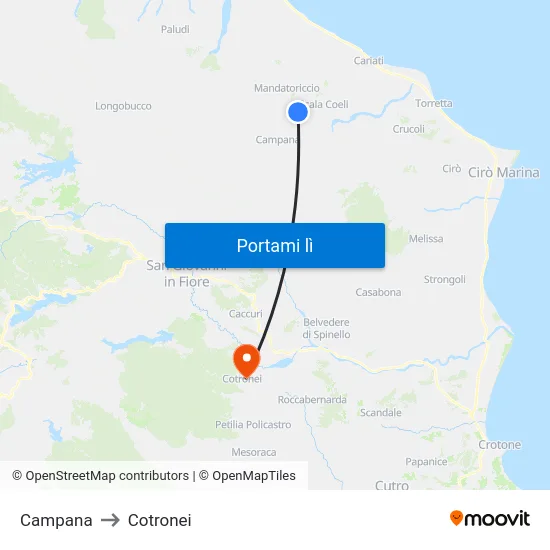 Campana to Cotronei map