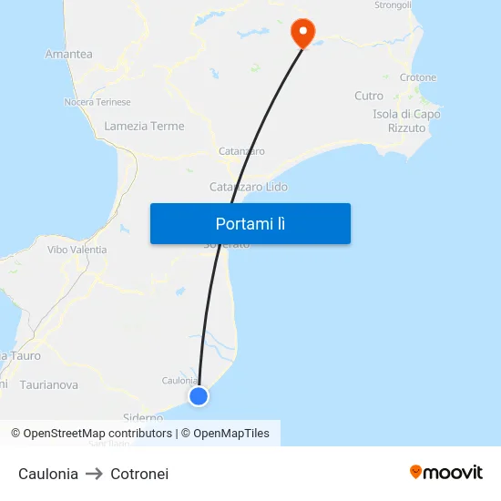 Caulonia to Cotronei map