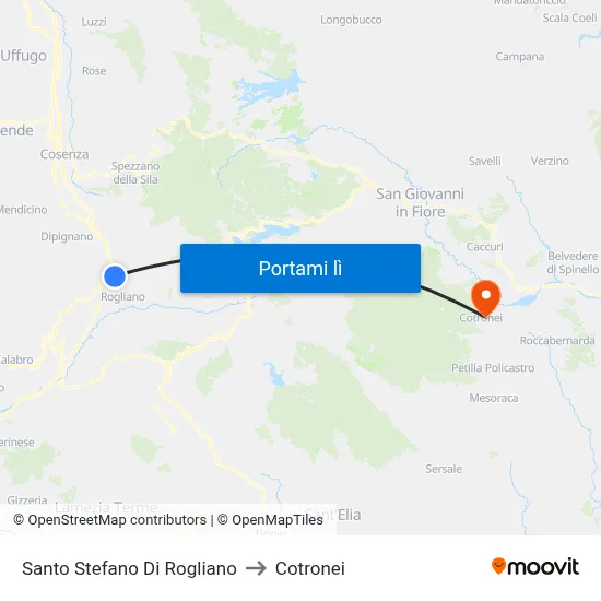 Santo Stefano Di Rogliano to Cotronei map