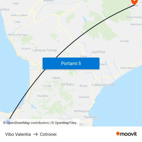 Vibo Valentia to Cotronei map