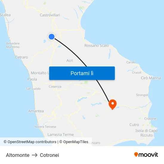 Altomonte to Cotronei map