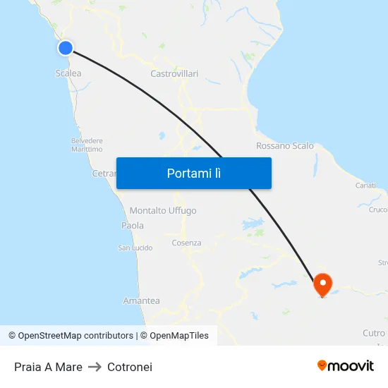 Praia A Mare to Cotronei map