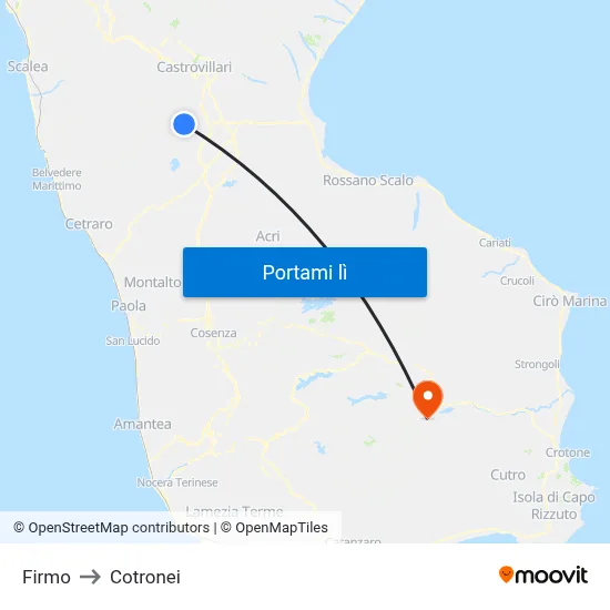 Firmo to Cotronei map