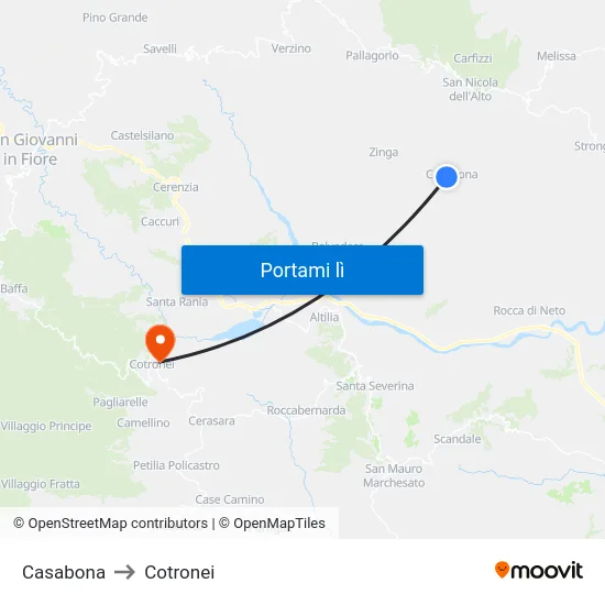 Casabona to Cotronei map