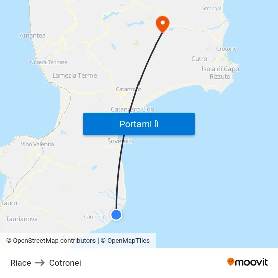 Riace to Cotronei map