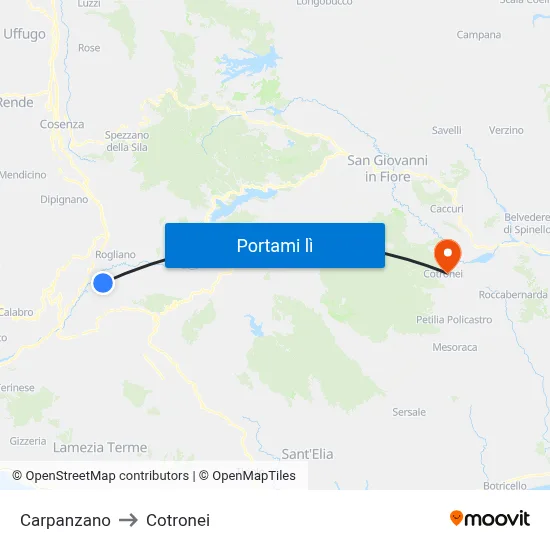 Carpanzano to Cotronei map