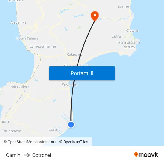 Camini to Cotronei map