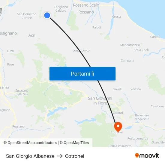 San Giorgio Albanese to Cotronei map