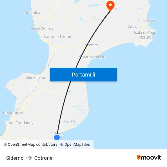 Siderno to Cotronei map