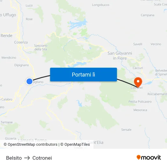 Belsito to Cotronei map