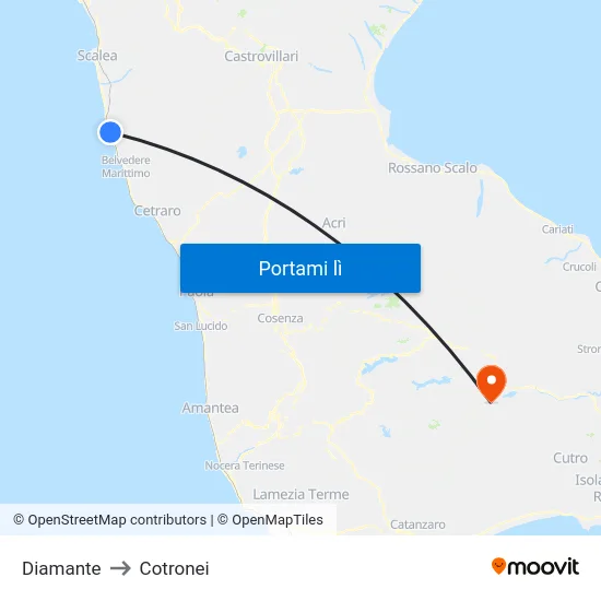 Diamante to Cotronei map