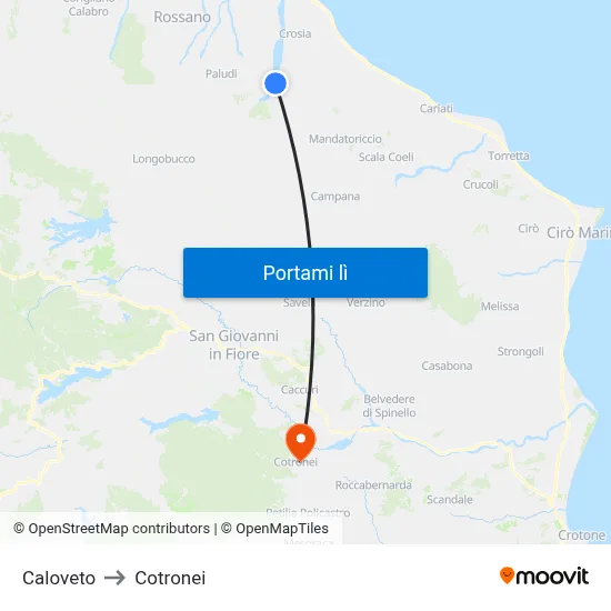 Caloveto to Cotronei map